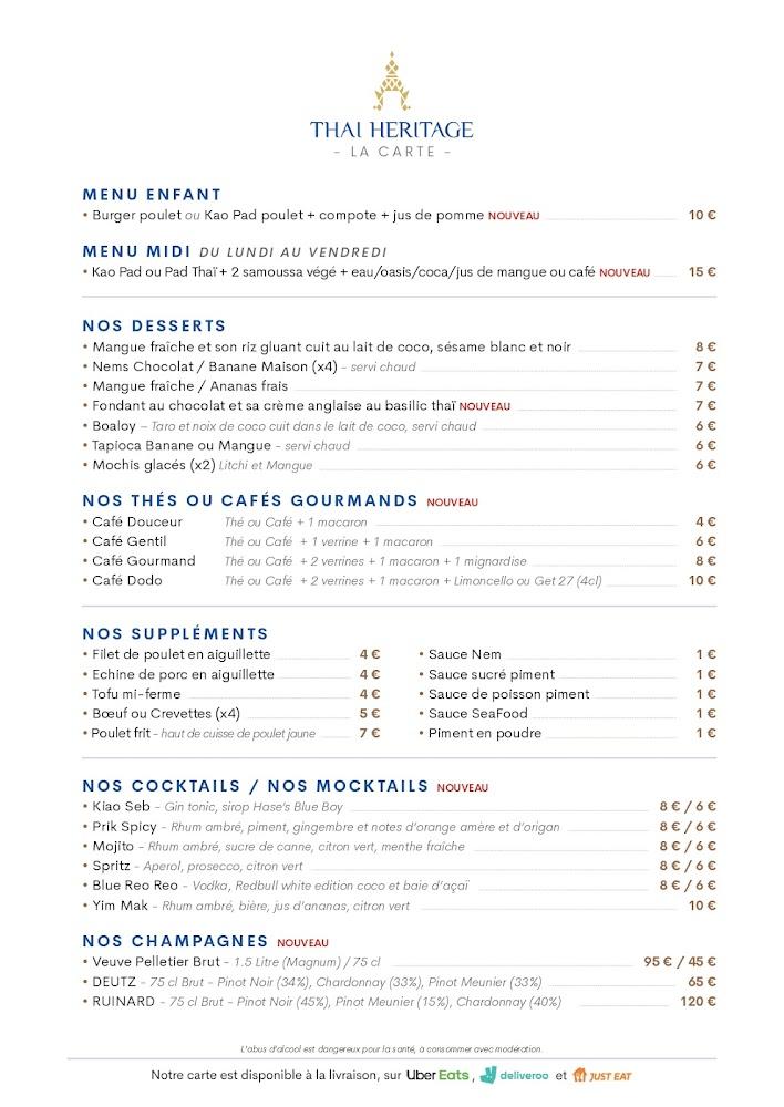 THAI HERITAGE Restaurant Gastronomique - Menu Image 2